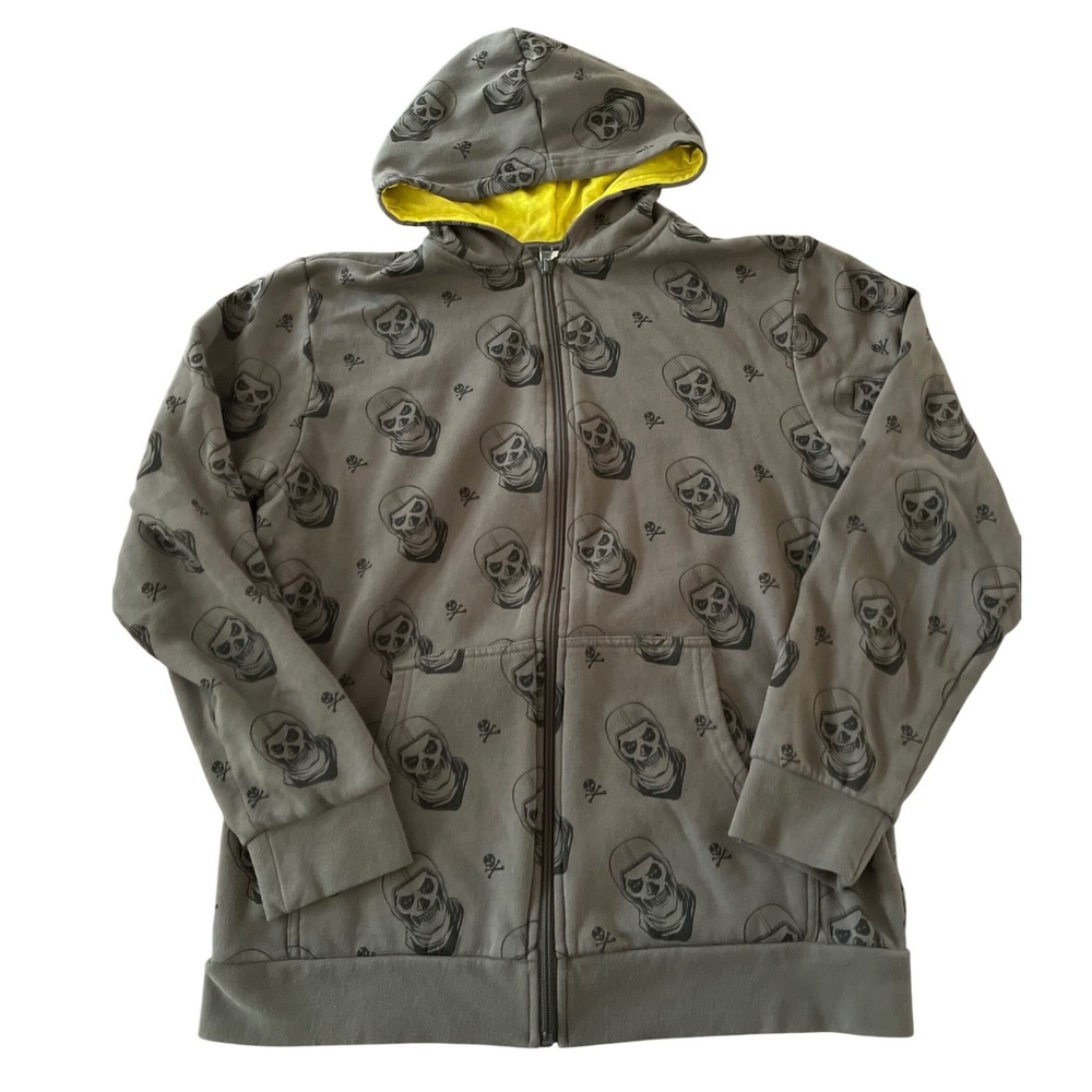 Fortnite Kids XXL Skull Trooper Grey Zip Up Hoodie Sweatshirt All Over Print